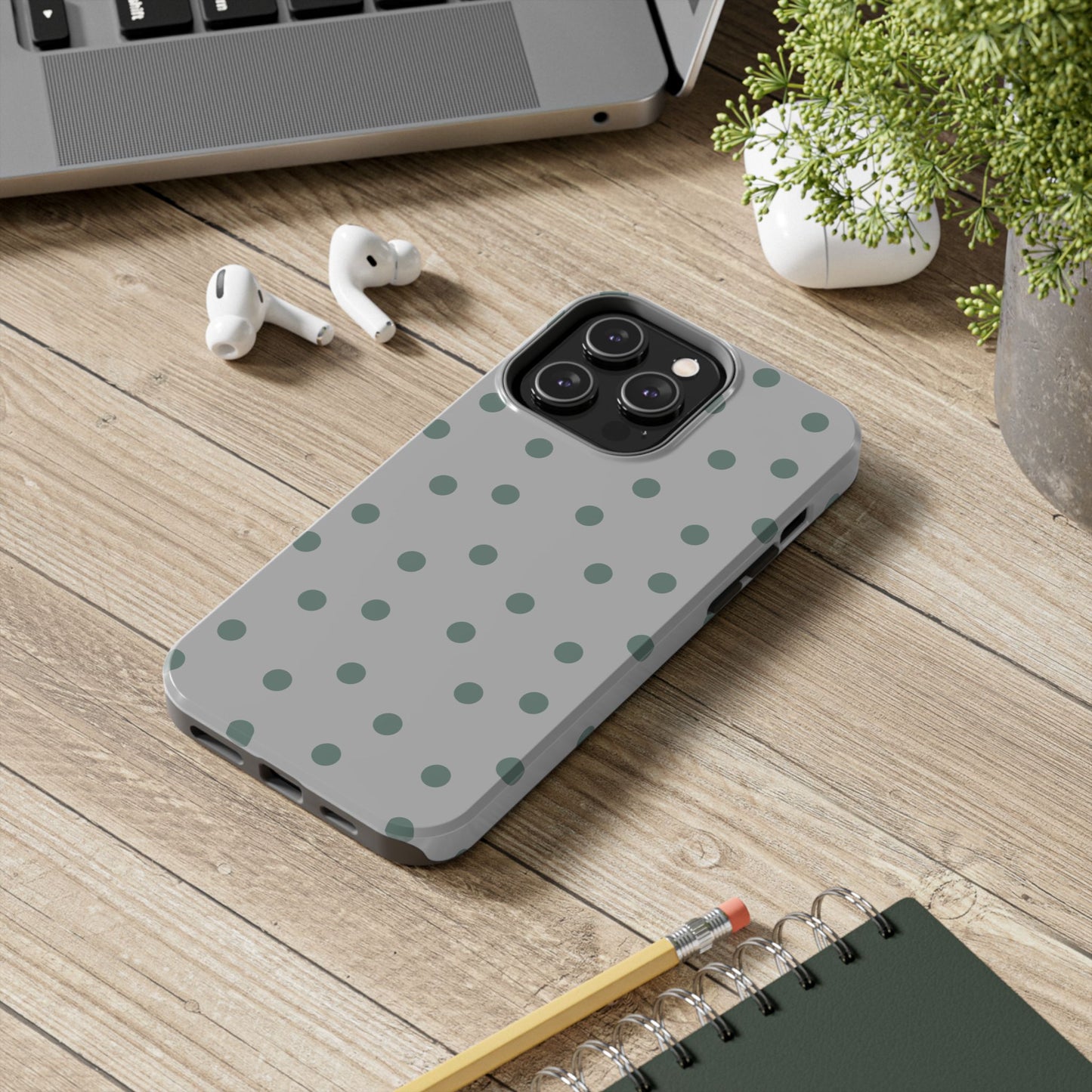 Gray & Green Polka Phone Case