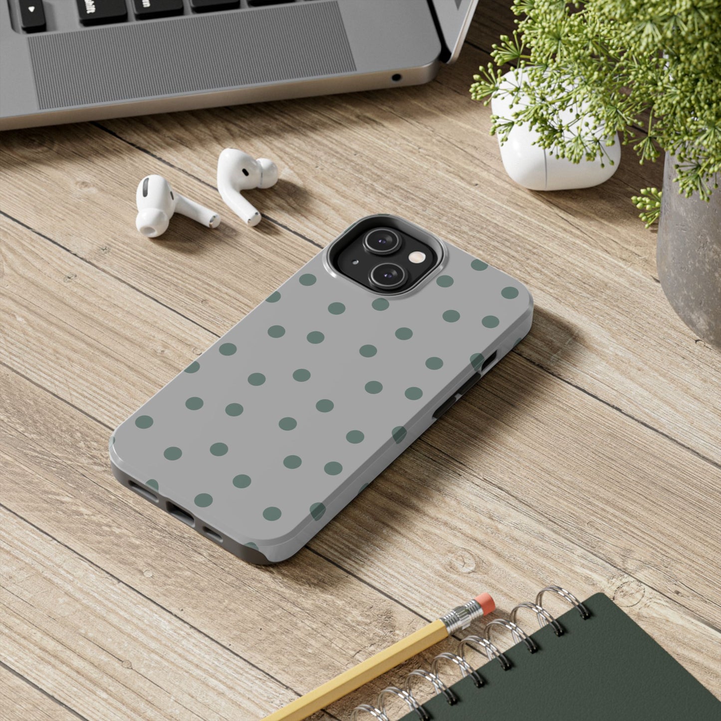 Gray & Green Polka Phone Case